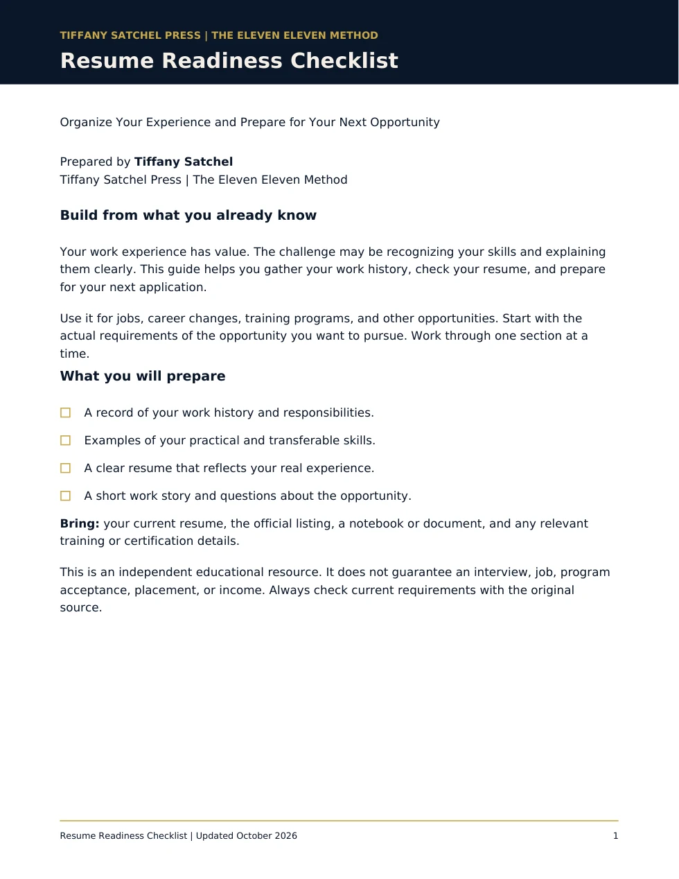 Cover of Resume Readiness Checklist